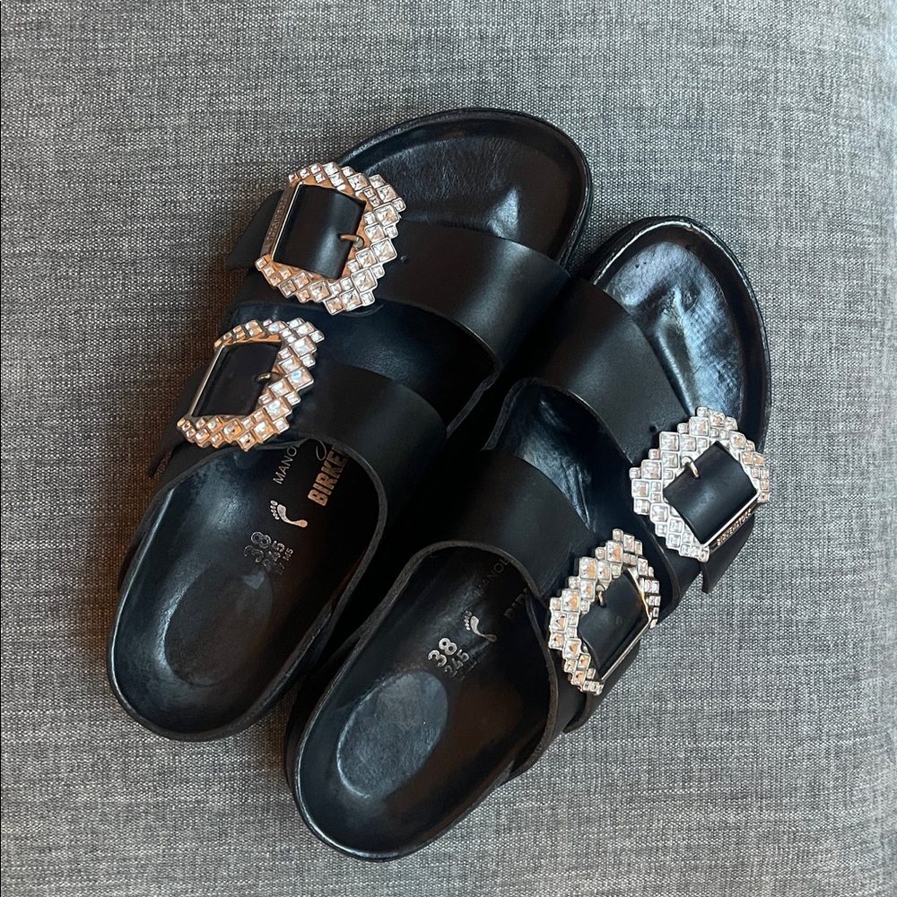 Manolo Blahnik x Birkenstock Leather Embellished Sandals